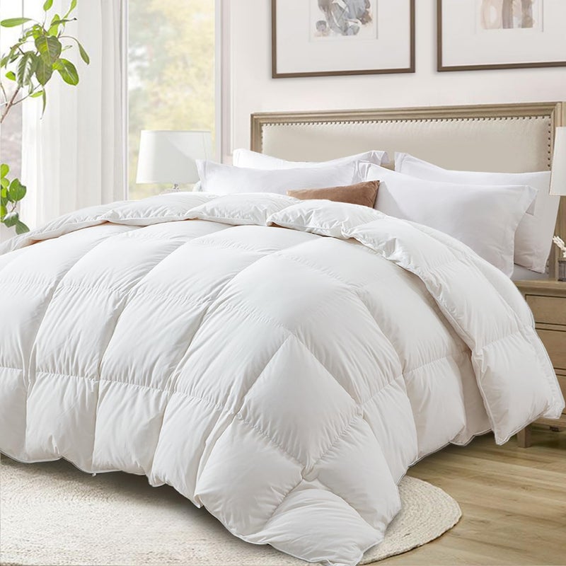 Globon Ultra-Soft Down Feather Comforter King Size Luxurious Hotel Collection Fluffy Duvet Insert for All Season Noiseless Shell 700 Filling Power Medium Weight with Corner Tabs  White - Image 1